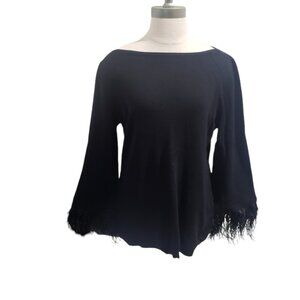 CT1968 Ann Taylor Feathered Sleeve Black Sweater L